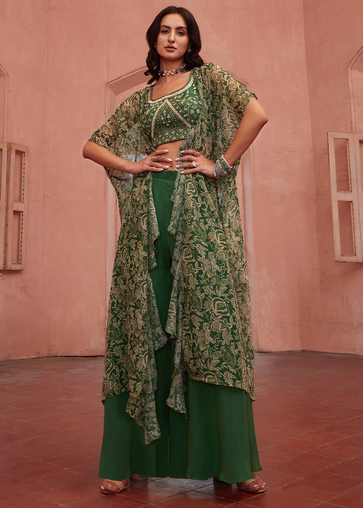 Forest Green Georgette Sharara Choli with Embroidery work