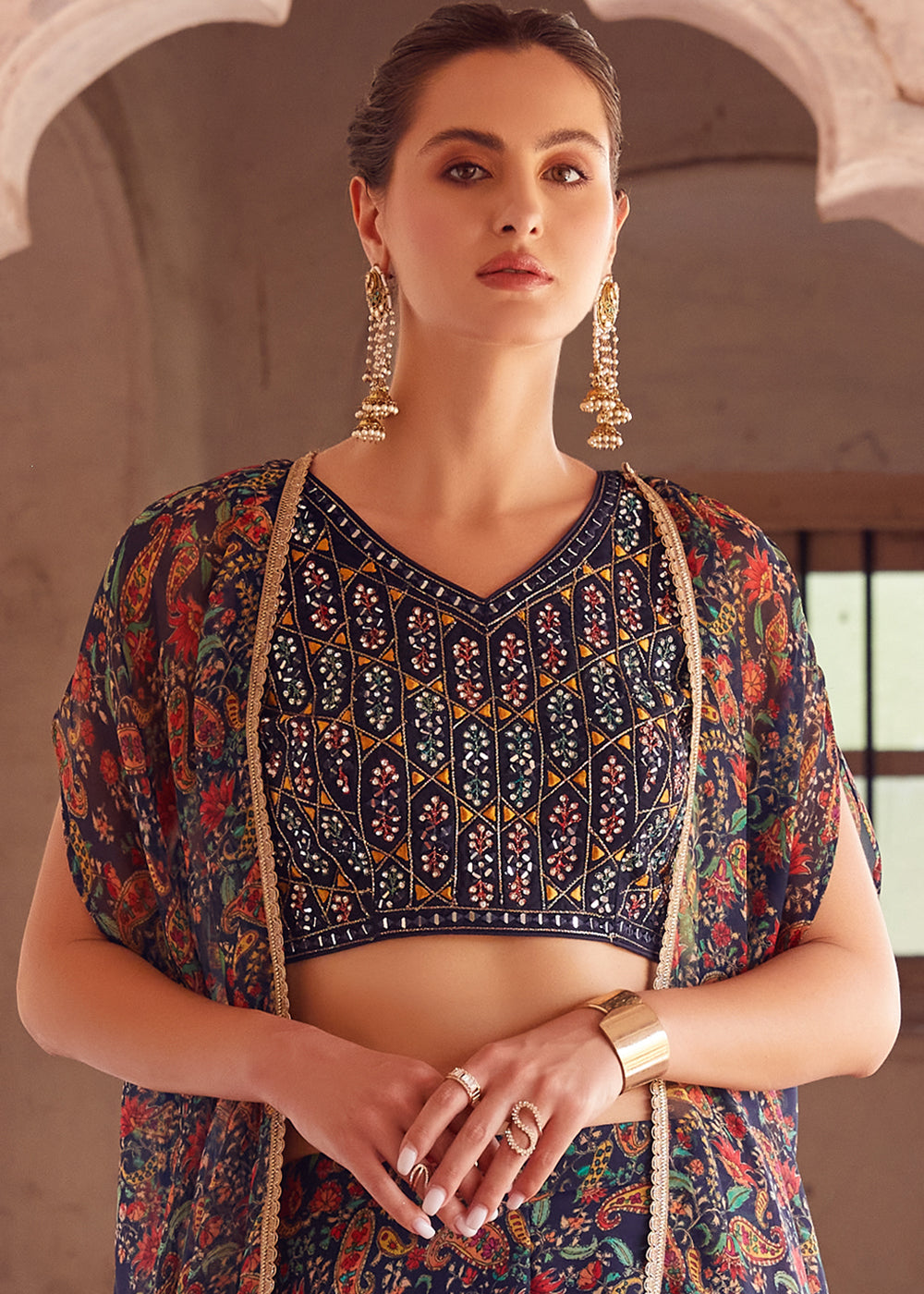 Shades Of Blue Georgette Sharara Choli with Embroidery work