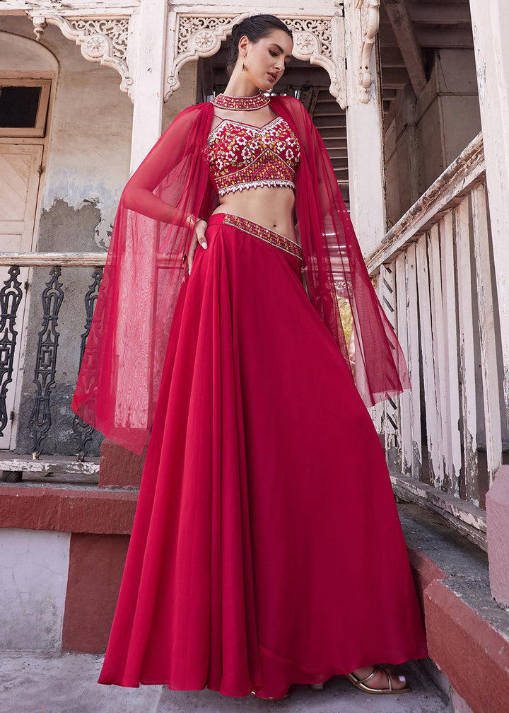 Ruby Pink Georgette lehenga Choli with Embroidery work