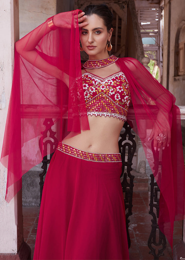 Ruby Pink Georgette lehenga Choli with Embroidery work