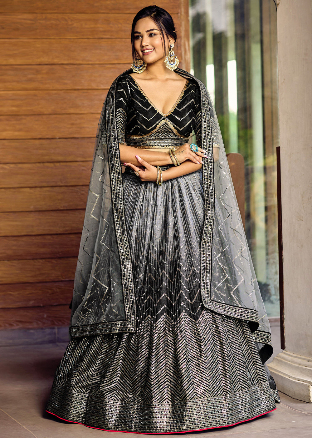 Shades Of Black Soft Net Lehenga Choli with Sequins & Thread Embroidery work