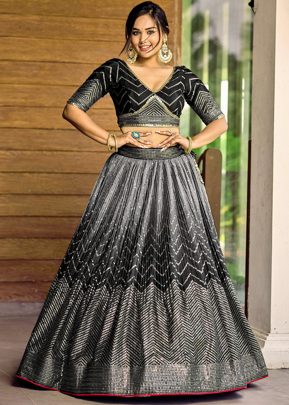 Shades Of Black Soft Net Lehenga Choli with Sequins & Thread Embroidery work