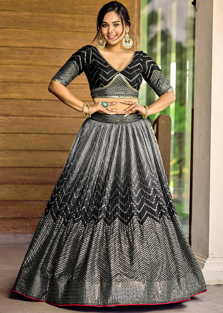 Shades Of Black Soft Net Lehenga Choli with Sequins & Thread Embroidery work