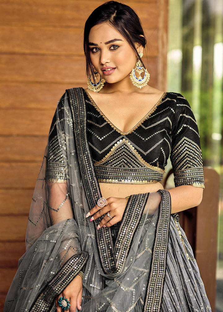 Shades Of Black Soft Net Lehenga Choli with Sequins & Thread Embroidery work