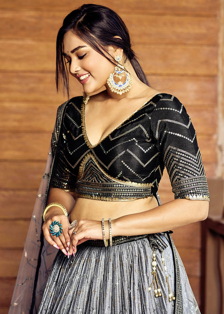 Shades Of Black Soft Net Lehenga Choli with Sequins & Thread Embroidery work