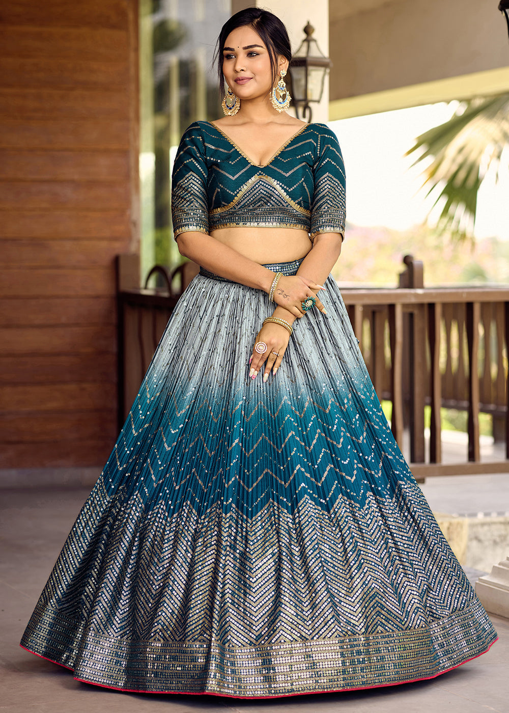 Shades Of Blue Soft Net Lehenga Choli with Sequins & Thread Embroidery work