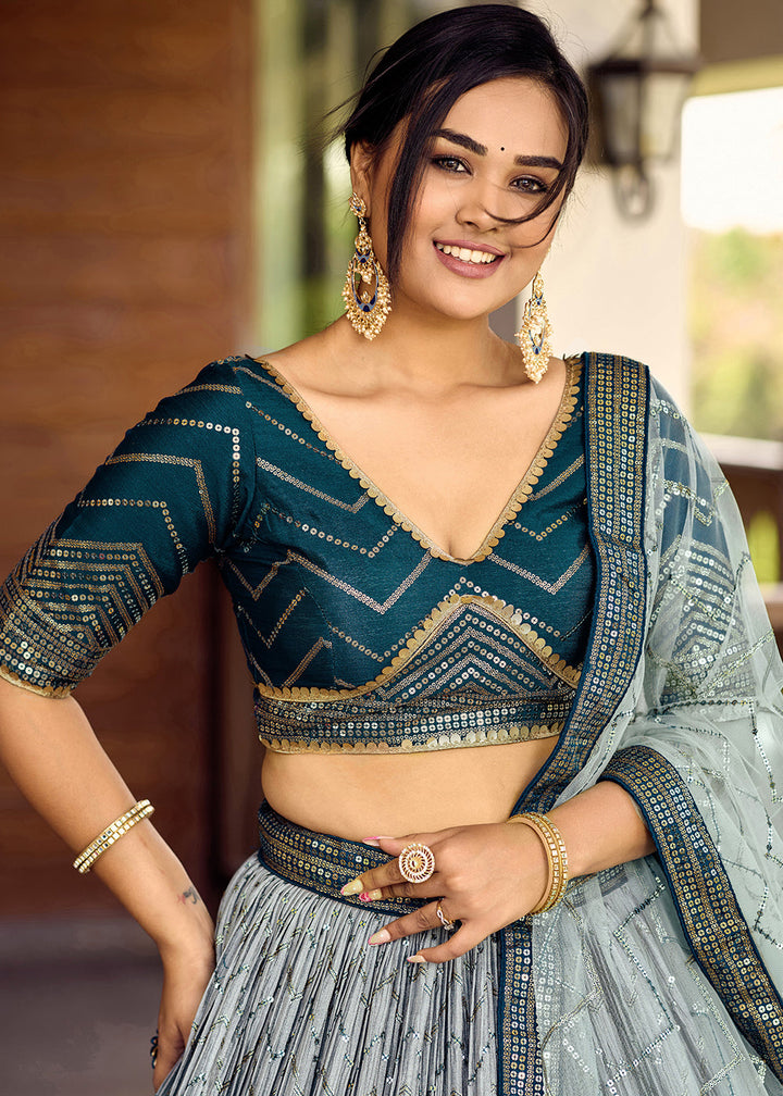 Shades Of Blue Soft Net Lehenga Choli with Sequins & Thread Embroidery work