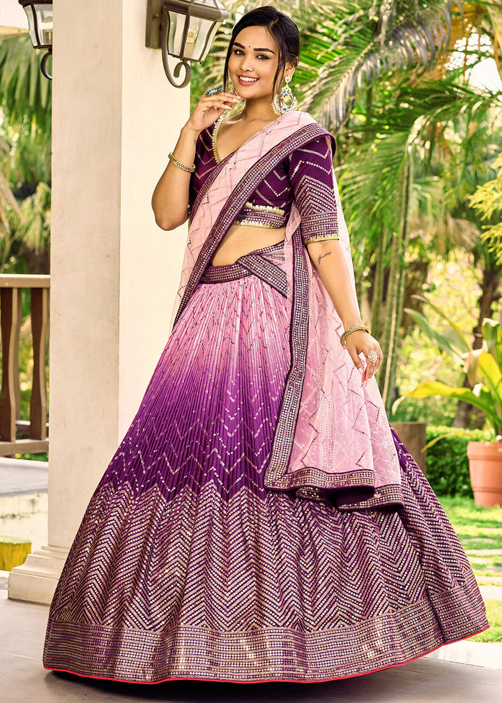 Shades Of Purple Soft Net Lehenga Choli with Sequins & Thread Embroidery work