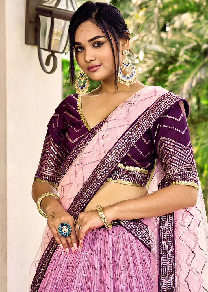 Shades Of Purple Soft Net Lehenga Choli with Sequins & Thread Embroidery work