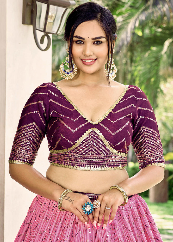 Shades Of Purple Soft Net Lehenga Choli with Sequins & Thread Embroidery work