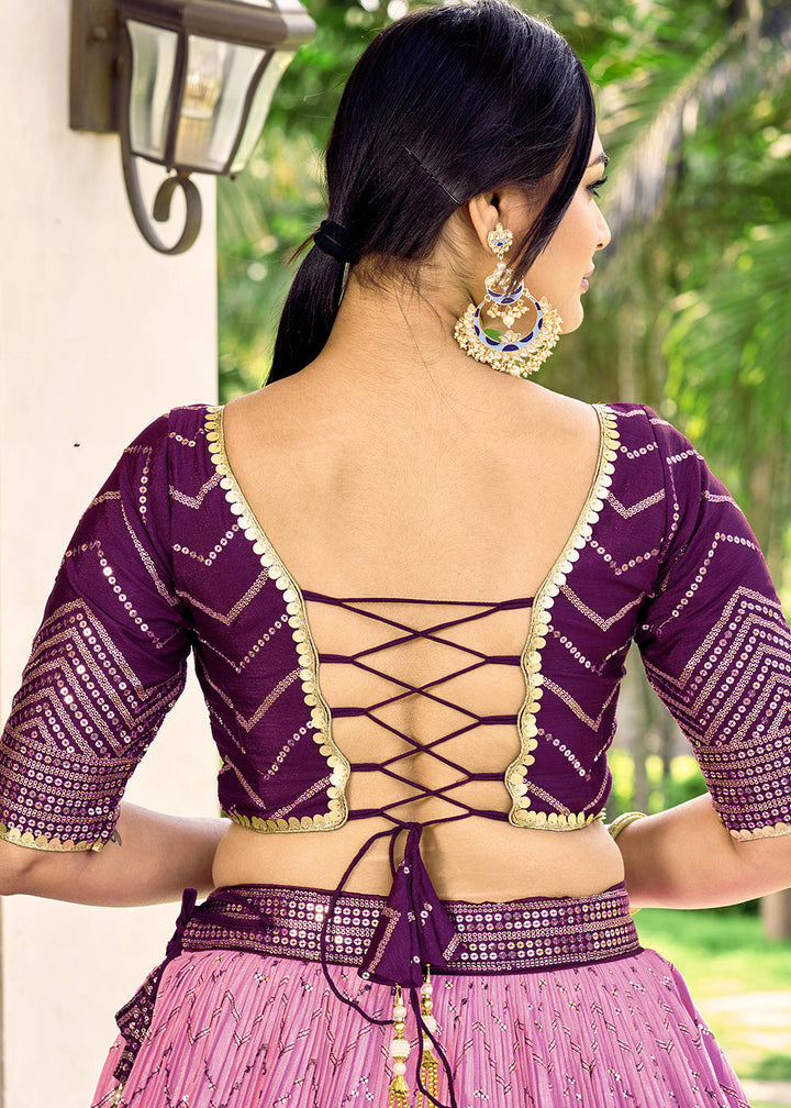 Shades Of Purple Soft Net Lehenga Choli with Sequins & Thread Embroidery work