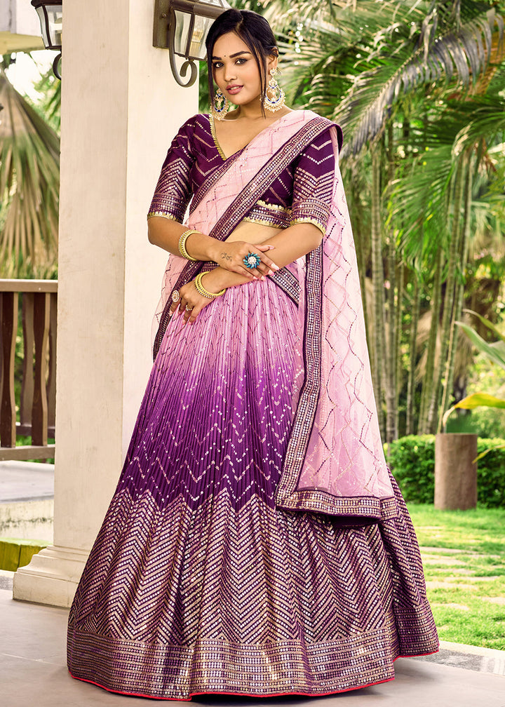 Shades Of Purple Soft Net Lehenga Choli with Sequins & Thread Embroidery work