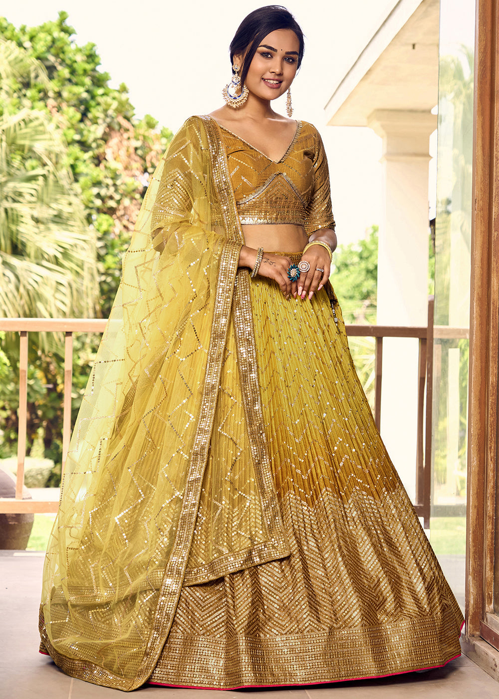 Shades Of Yellow Soft Net Lehenga Choli with Sequins & Thread Embroidery work