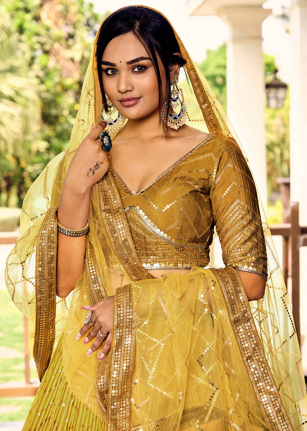 Shades Of Yellow Soft Net Lehenga Choli with Sequins & Thread Embroidery work