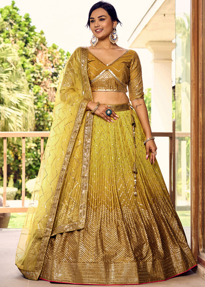 Shades Of Yellow Soft Net Lehenga Choli with Sequins & Thread Embroidery work