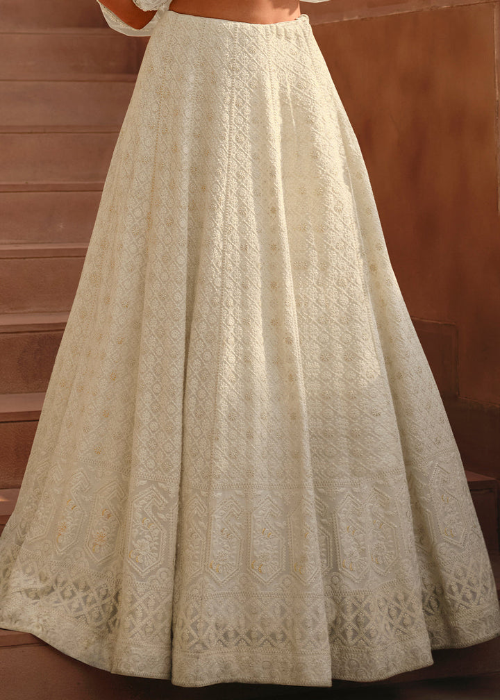 Pearl White Ready to Wear Georgette Lehenga With Embroidered work Front & Back