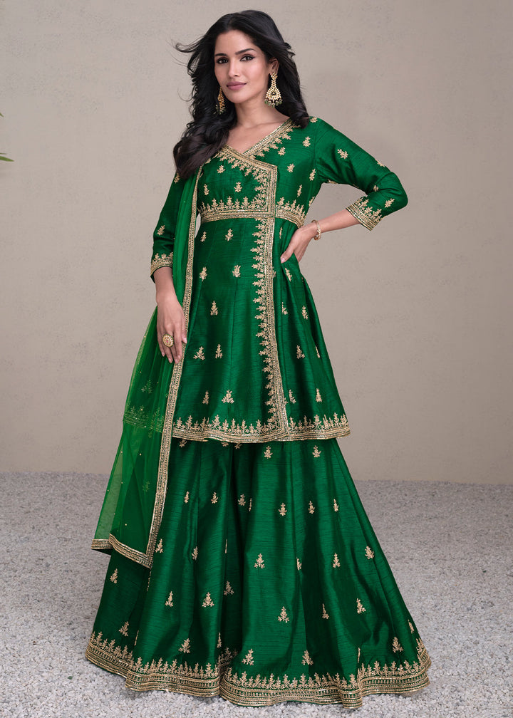 Forest Green Silk Embroidered Designer Suit