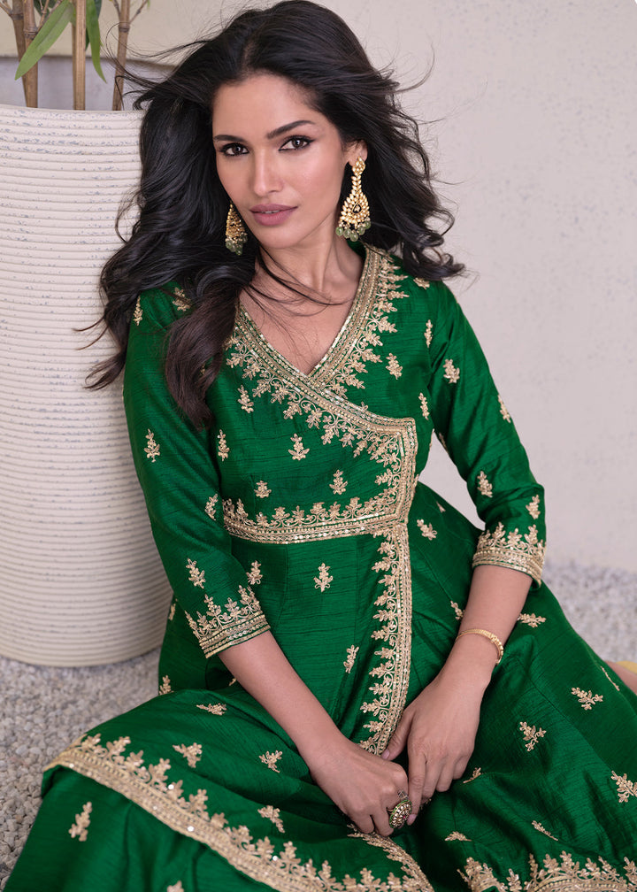 Forest Green Silk Embroidered Designer Suit