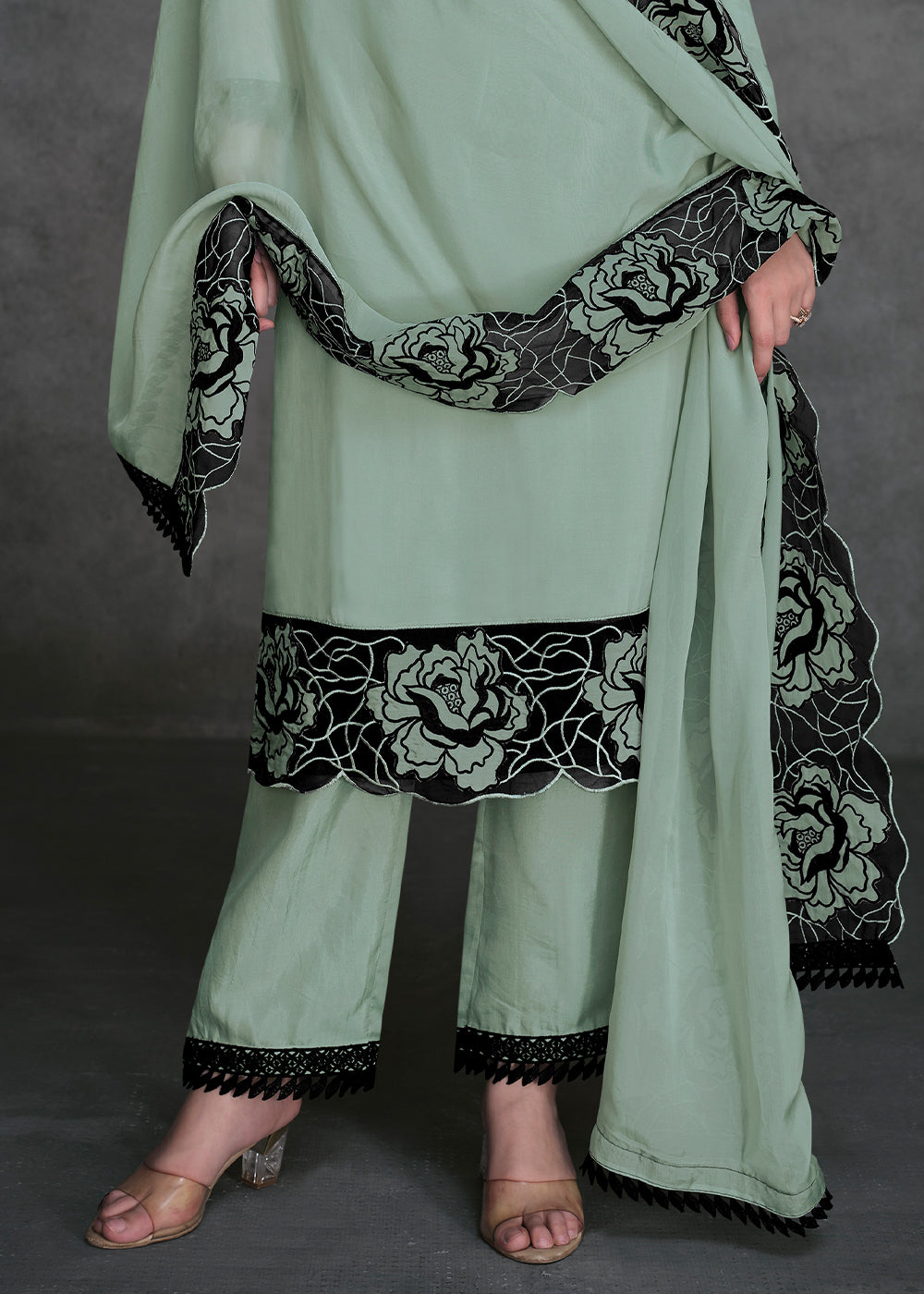 Aquamarine Green Organza Silk Salwar Suit