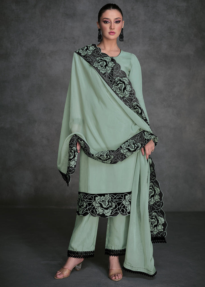 Aquamarine Green Organza Silk Salwar Suit