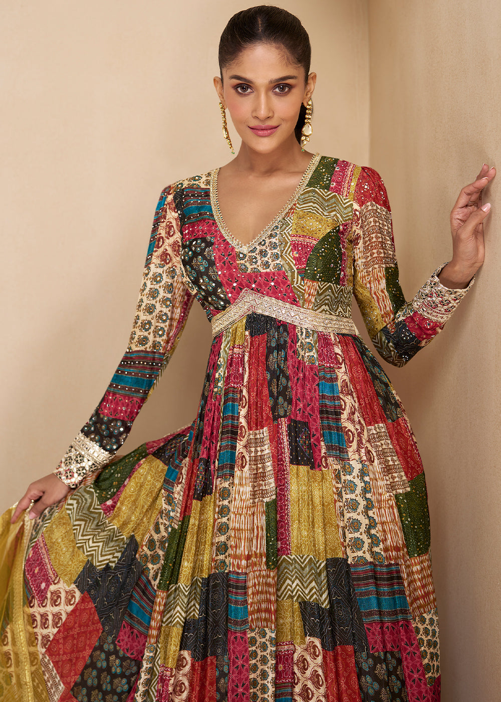 Multi Colored Georgette Anarkali Suit with Net Dupatta