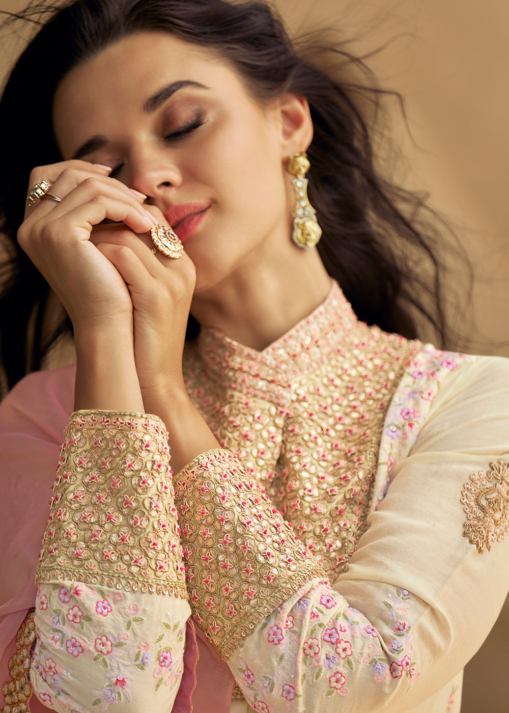 Parchment White Embroidered Silk Suit