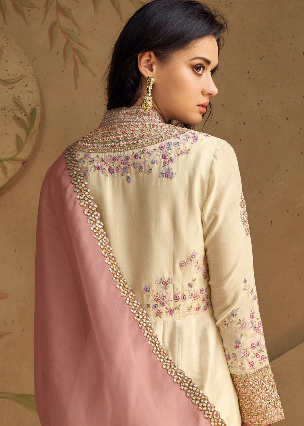 Parchment White Embroidered Silk Suit