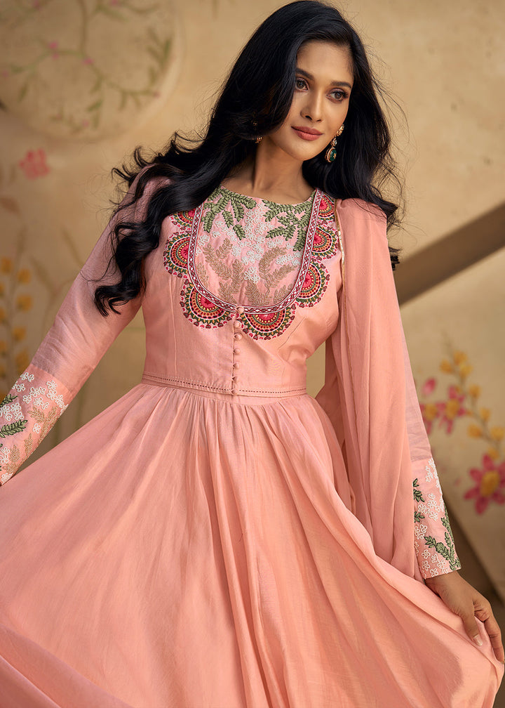 Blush Pink Embroidered Silk Suit