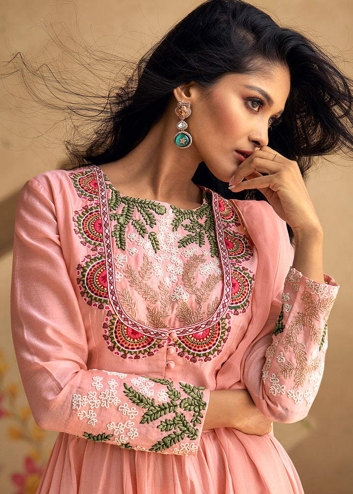 Blush Pink Embroidered Silk Suit