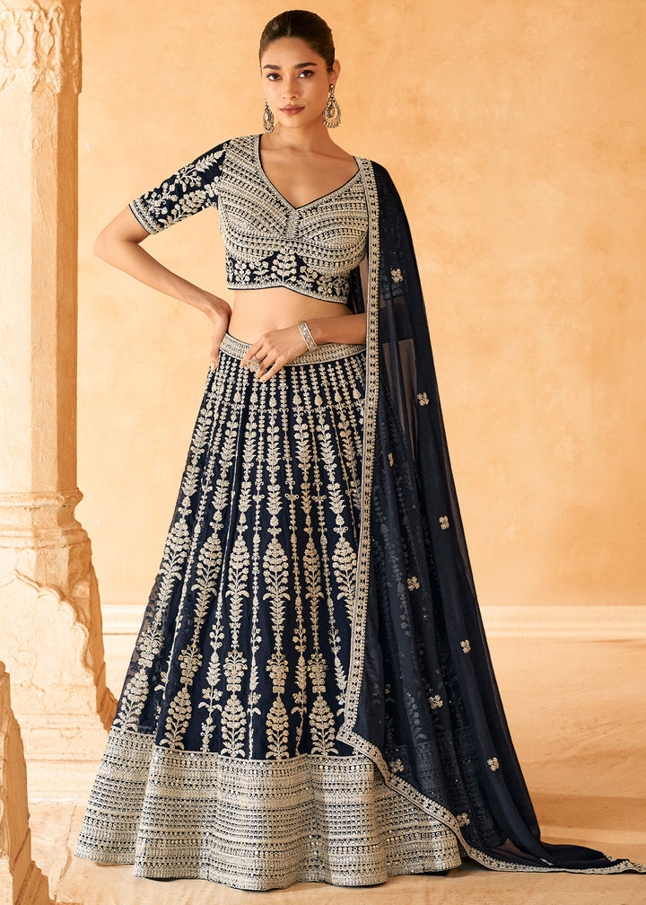 Pebble Black Ready to Wear Georgette Lehenga With  Embroidered work Front & Back