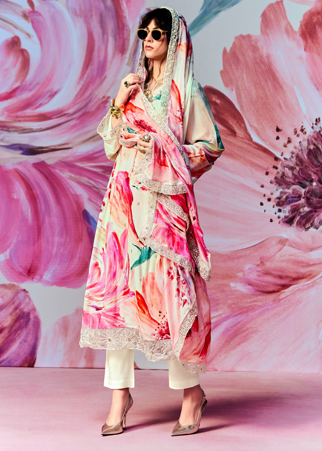 Off-White with Multicolor Pure Muslin with Embroidery Salwar suit