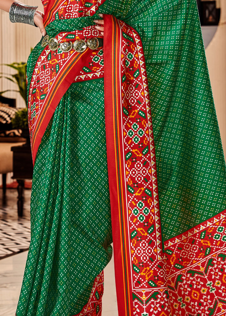 Shamrock Green Tussar Silk Saree With Beautiful Patola Print