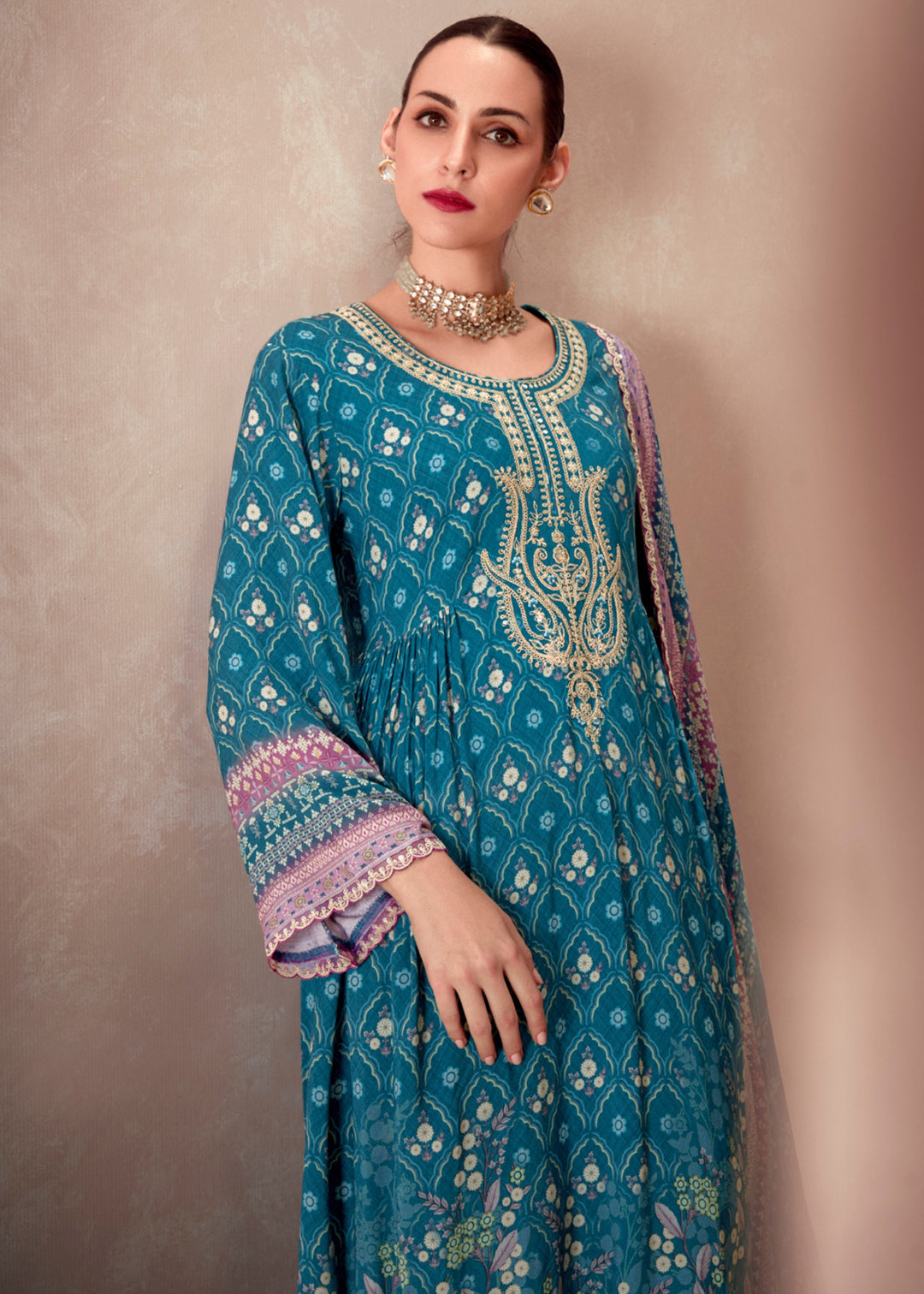 Blue Pure Muslin with Dori Embroidery Salwar Suit