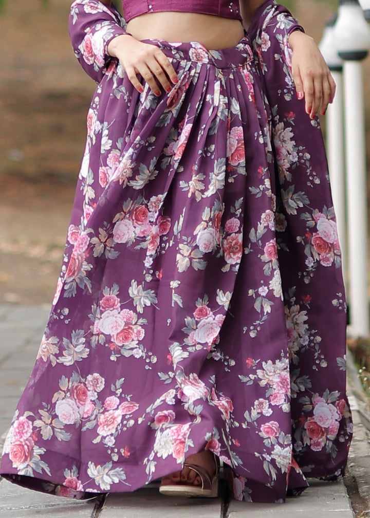 Purple Faux Georgette With Digital print Lehenga