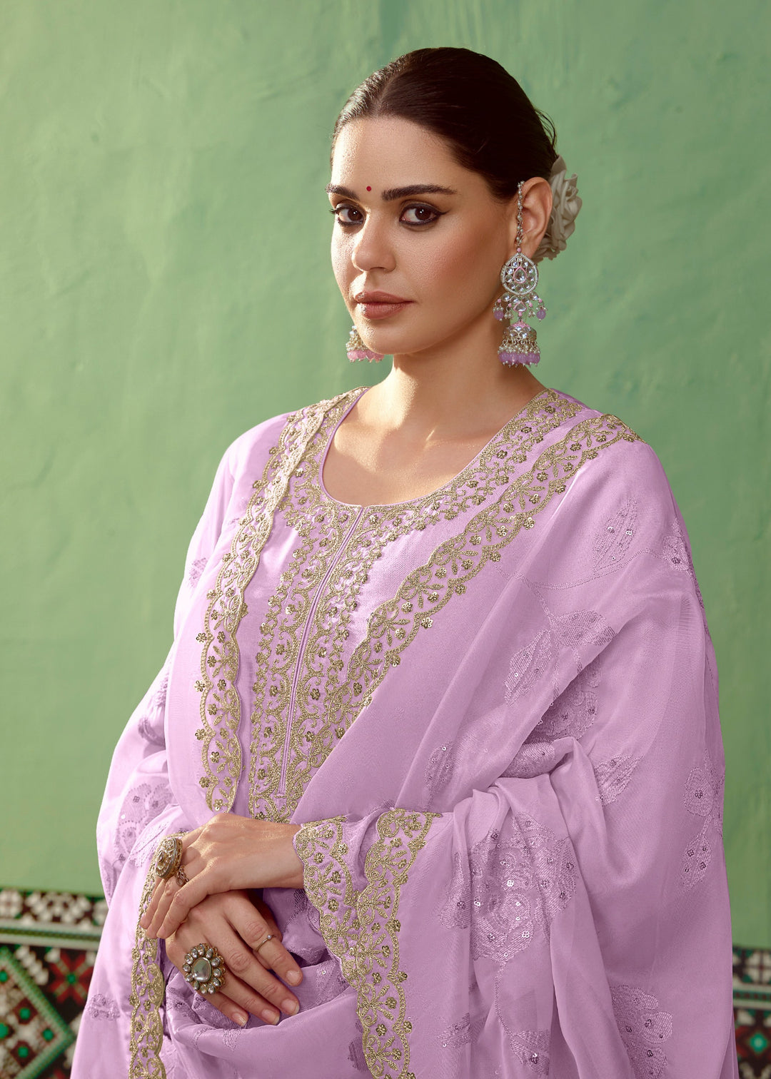 Purple Pure Bamber Silk with Embroidery Salwar Suit