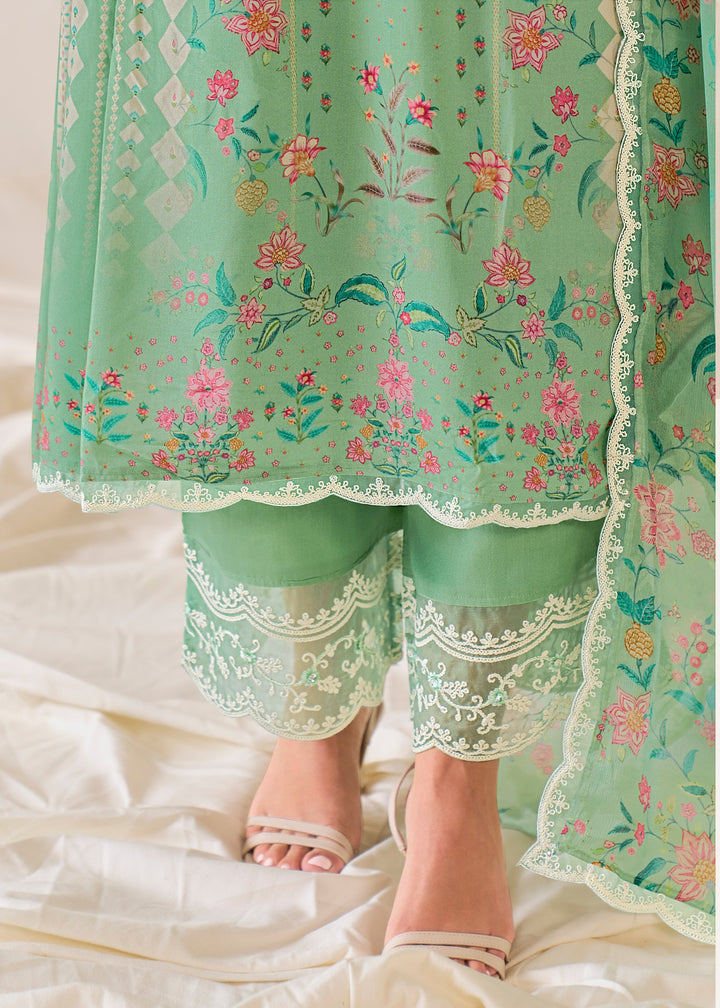 Green Pure Muslin Salwar Suit with Dori Embroidery