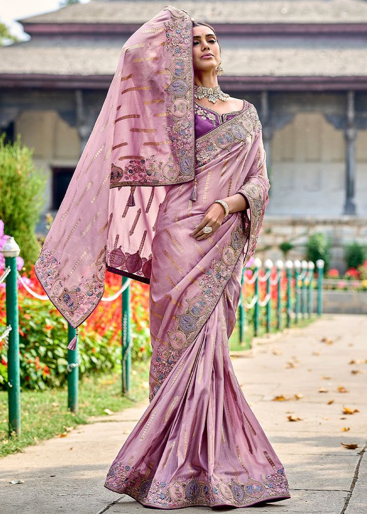 Helio Purple Tissue Silk Saree with Stone & Embroidery cut Work Border