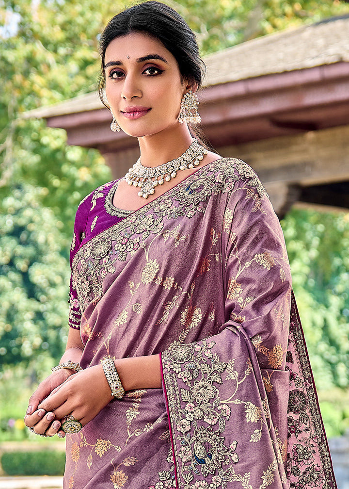 Iris Purple Tissue Silk Saree with Stone & Embroidery cut Work Border(Pre-Order)