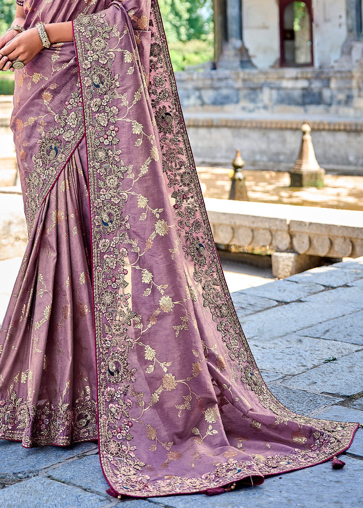 Iris Purple Tissue Silk Saree with Stone & Embroidery cut Work Border(Pre-Order)