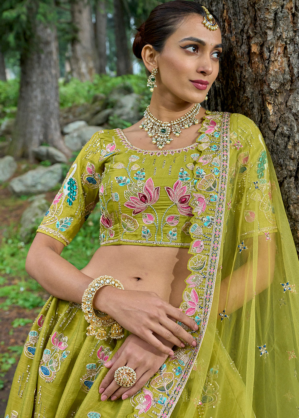 Sheen Green Tissue Silk Lehenga Choli With Heavy Embroidered Hand work: Wedding Edition