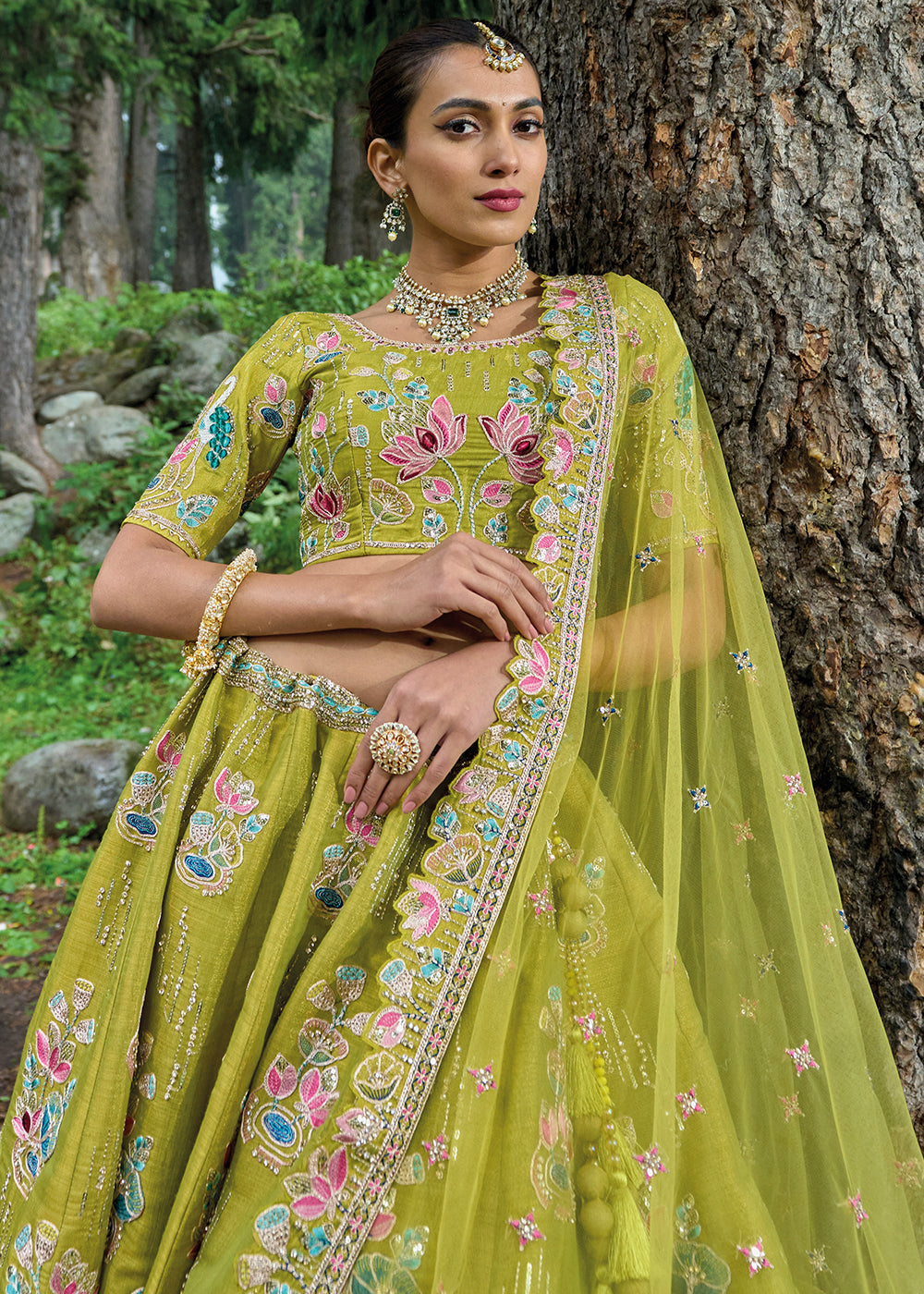 Sheen Green Tissue Silk Lehenga Choli With Heavy Embroidered Hand work: Wedding Edition