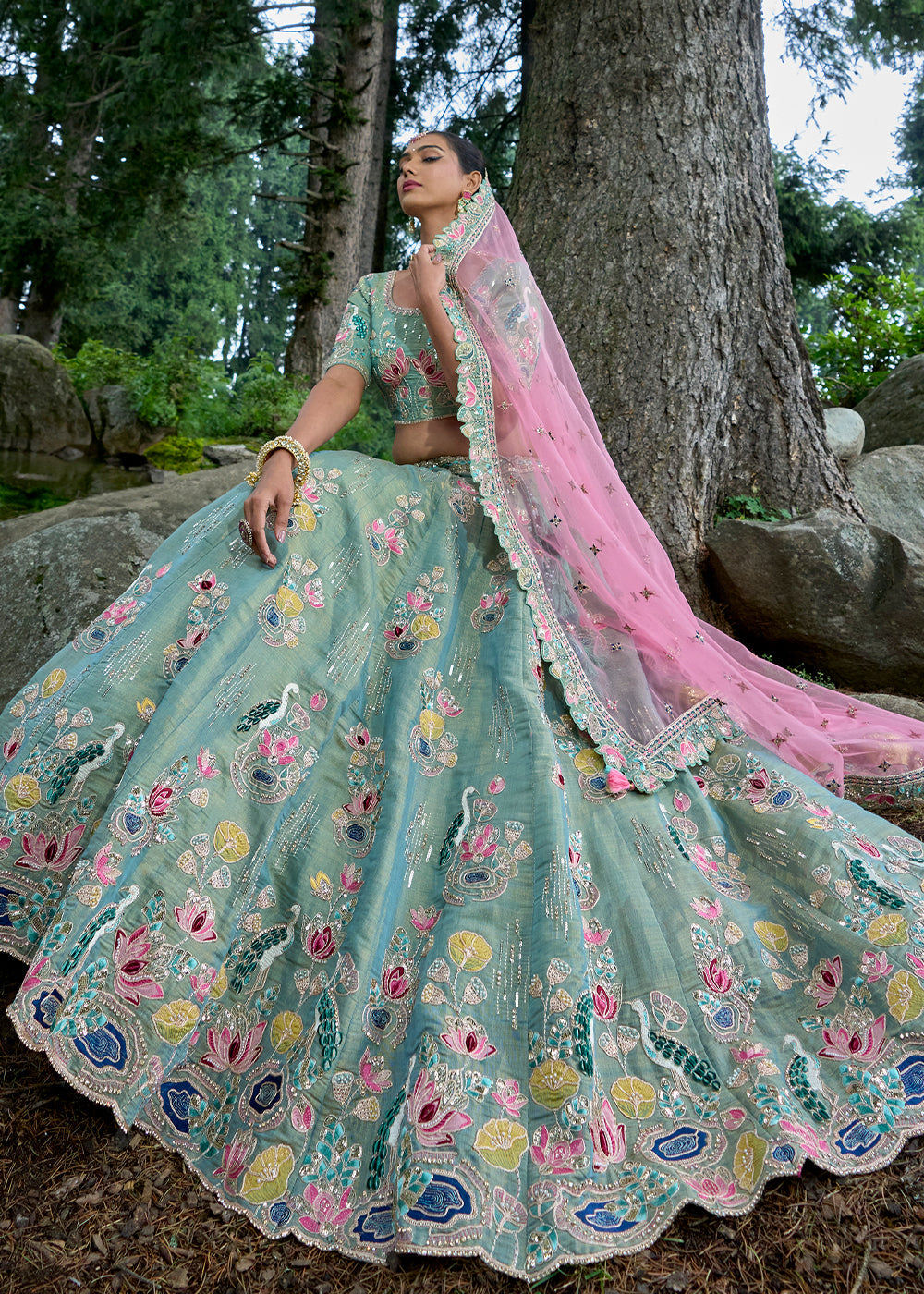 Alice Blue Tissue Silk Lehenga Choli With Heavy Embroidered Hand work: Wedding Edition