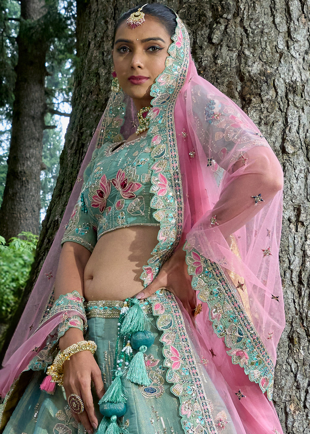 Alice Blue Tissue Silk Lehenga Choli With Heavy Embroidered Hand work: Wedding Edition