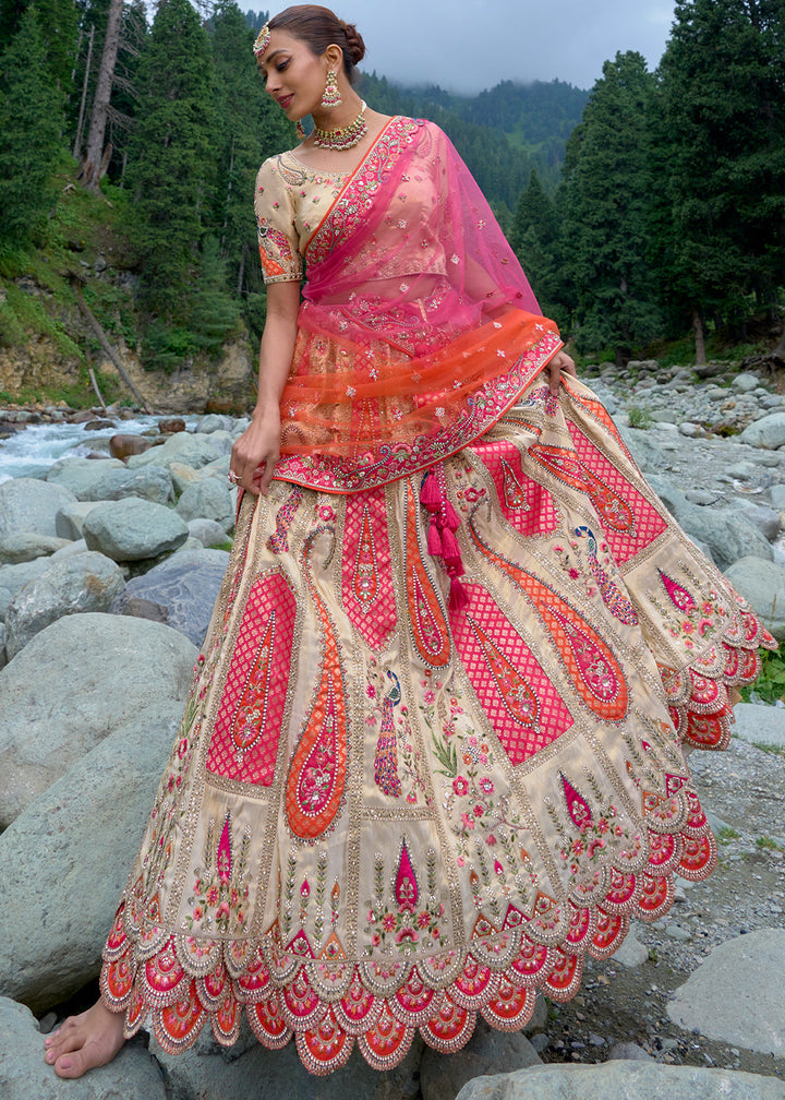 Pink & Light Brown Banarasi Silk Lehenga Choli With Heavy Embroidered Hand work: Wedding Edition