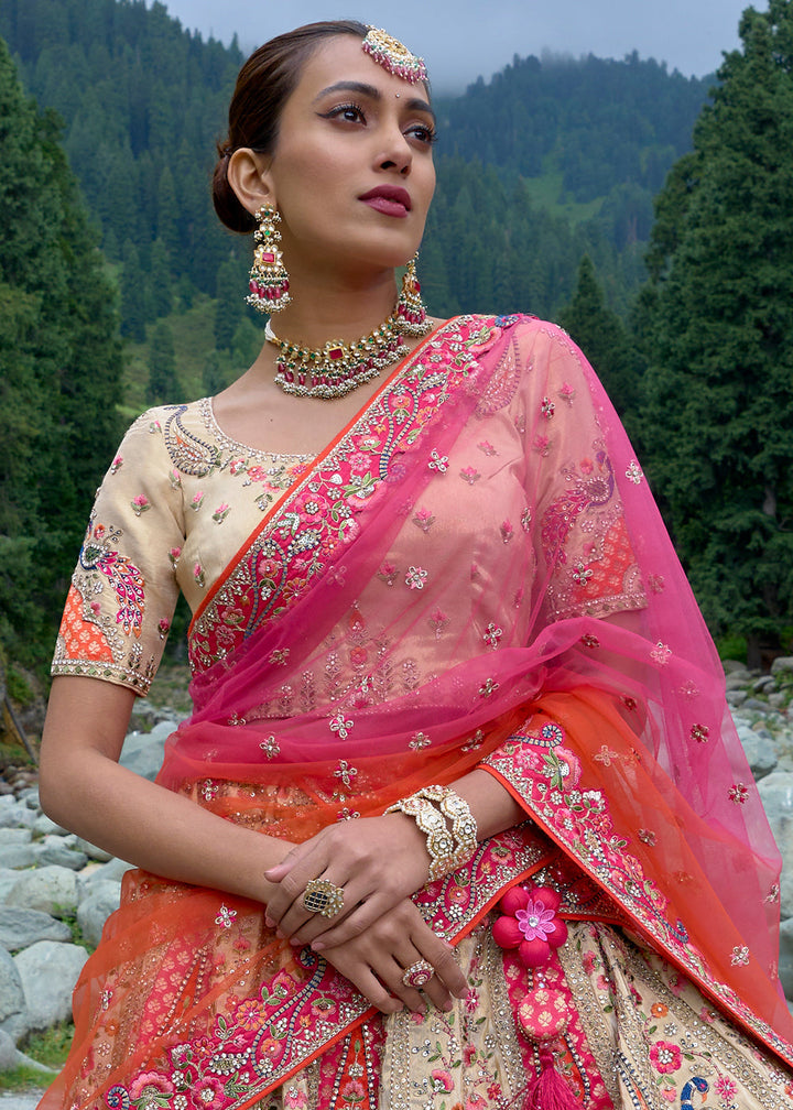 Pink & Light Brown Banarasi Silk Lehenga Choli With Heavy Embroidered Hand work: Wedding Edition