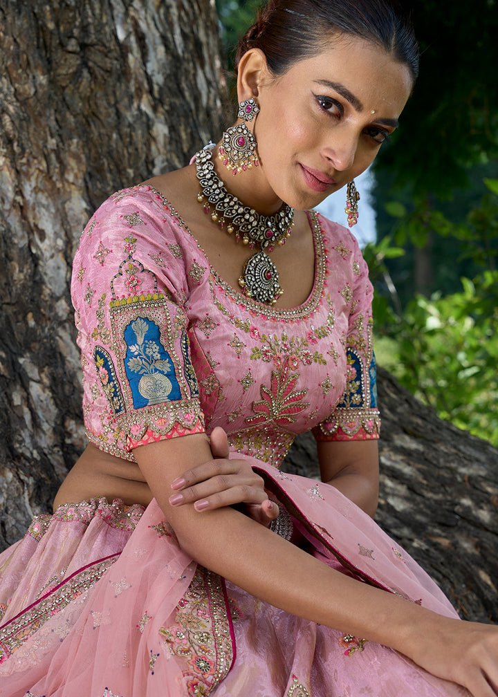 Vivid Pink Banarasi Silk Lehenga Choli With Heavy Embroidered Hand work: Wedding Edition