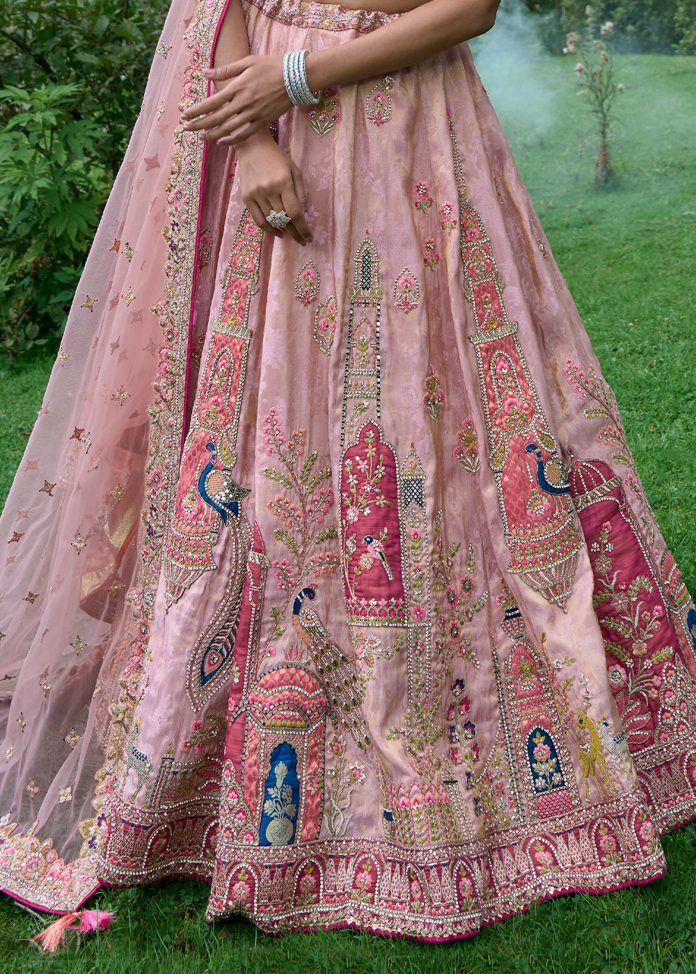 Vivid Pink Banarasi Silk Lehenga Choli With Heavy Embroidered Hand work: Wedding Edition