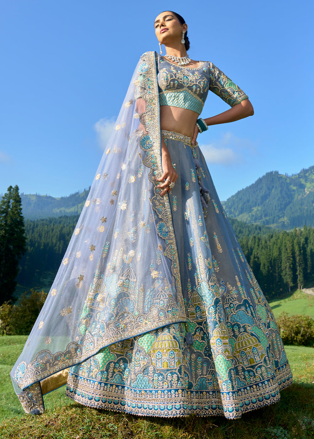 Elegant Grey Tissue Silk Lehenga Choli With Heavy Embroidered Hand work: Wedding Edition