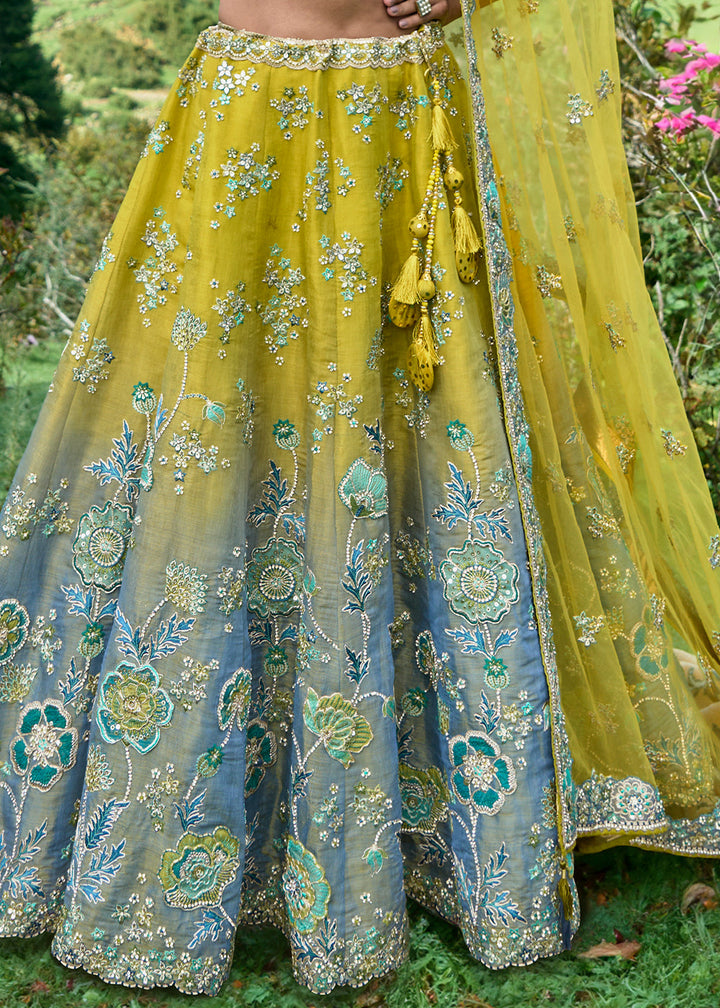 Yellow & Grey Tissue Silk Lehenga Choli With Heavy Embroidered Hand work: Wedding Edition