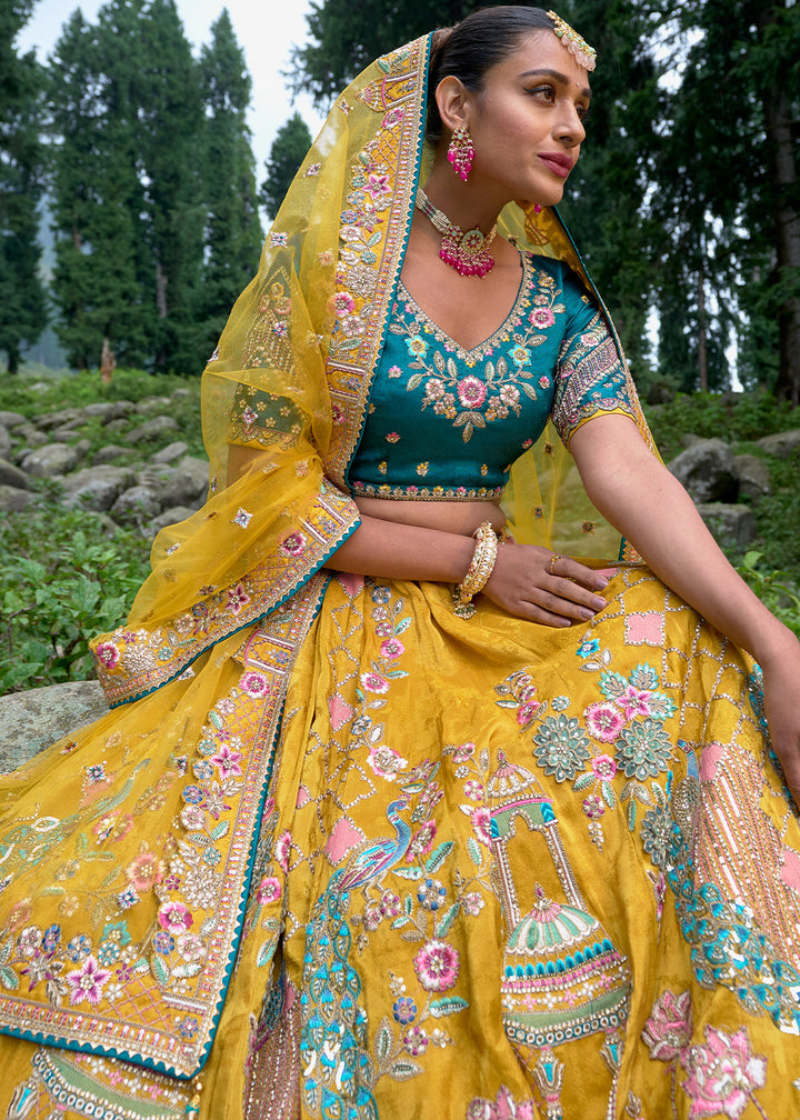 Light Mustard Yellow Viscose Silk Lehenga Choli With Heavy Embroidered Hand work: Wedding Edition